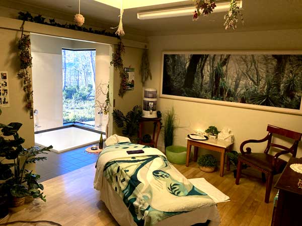 Beautiful, spacious and lush treatment room and facilities at Cradle Mountain Massage
